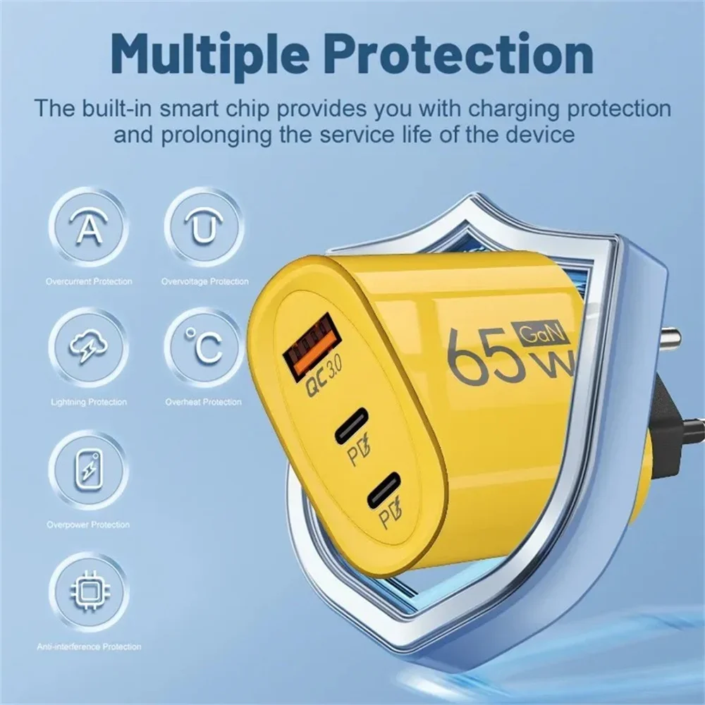 65W GaN USB Fast Charging Charger Quick Charger 3.0 Wall Adapter for iPhone 16 15 Pro Max Samsung Xiaomi 15 Mobile Phone Charger