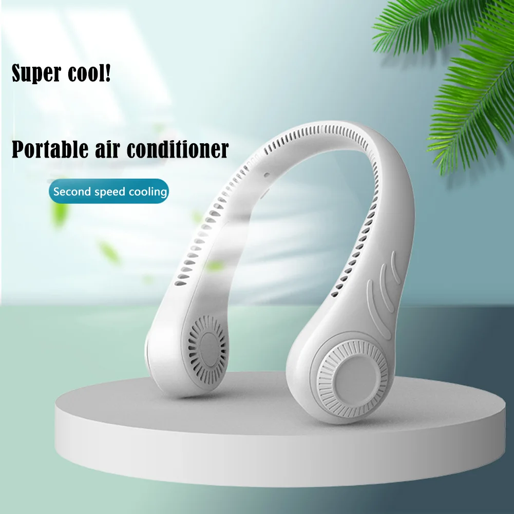 Mini Hanging Neck Fan Portable Bladeless Rechargeable Mute Cooling Wearable Neckband Leafless Fan 3-Speed Adjustable