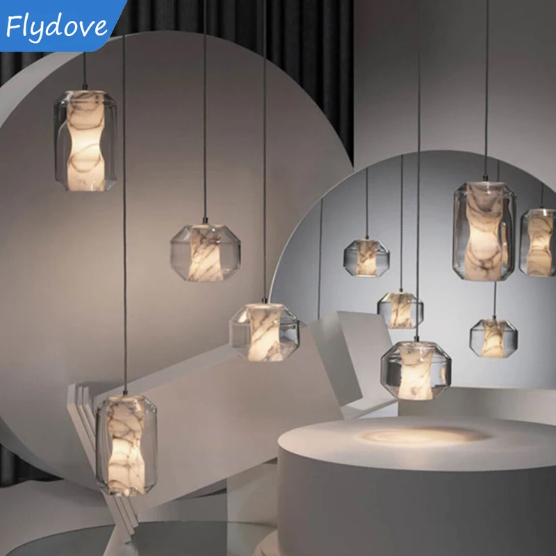 Nordic Modern Minimalism Marble Bedside Glass Chandelier Living Dining Bedroom LED Pendant Lamps Indoor Room Decor Lights