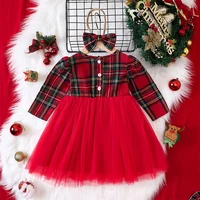 Rot Kariertes Langarm Kleid mit Tüll & Haarreifen – Bild 2