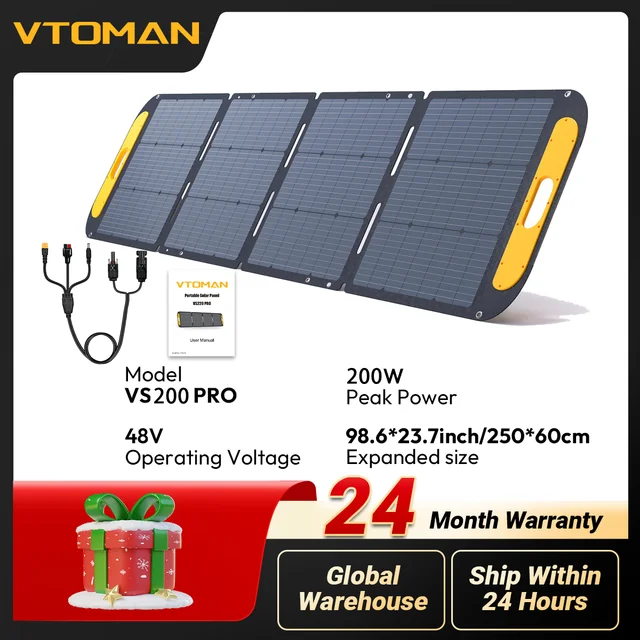 Kit de panneaux solaires haute efficacité VTOMAN 48V 200W, chargeur solaire pliable et étanche, alimentation portable pour le camping, les camping-cars 1