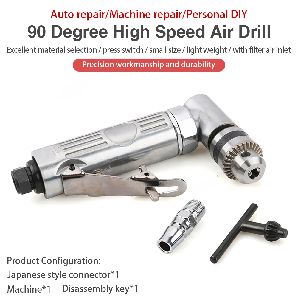 1/4 High Speed 90° Elbow Right Angle Drill Pneumatic Tool Right Angle the Grinder Extension Power Screwdriver Drill