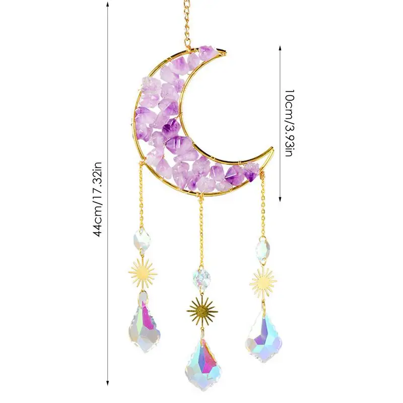 Moon Crystals Wind Chime Natural Wind Chime Charm Amethyst Crystal Windchime Ornament Star Moon Pendant Amethyst Natural Stone
