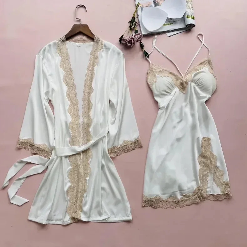 

Floral Split Casual Gown Nightgown Women Lace Sling Bath Robe Dressing Home Bathrobe Bride Sexy Clothes Trim Sets Summer