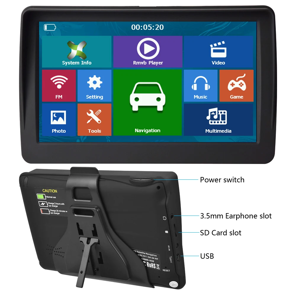 Podofo Radio para coche de 7 pulgadas y 8G, reproductor multimedia con navegación GPS 3D, pantalla retráctil, DDR256M/800MHz integrado, compatible con TF/MMC, monitor portátil para coche, reproductor inteligente, radio FM, compatible con juegos, libros electrónicos, calendario y calculadora, radio universal para coche 2