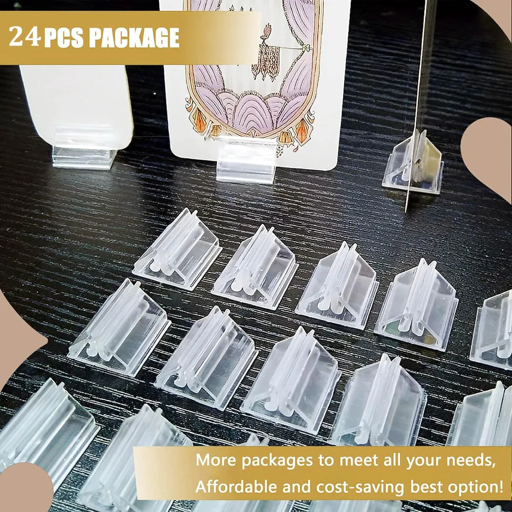 Place Card Holders 12/24/48Pcs Mini Clear Stands Place Card Holders Table Number Stands Card Base Stand For Table Photos Games Wedding Party Decor