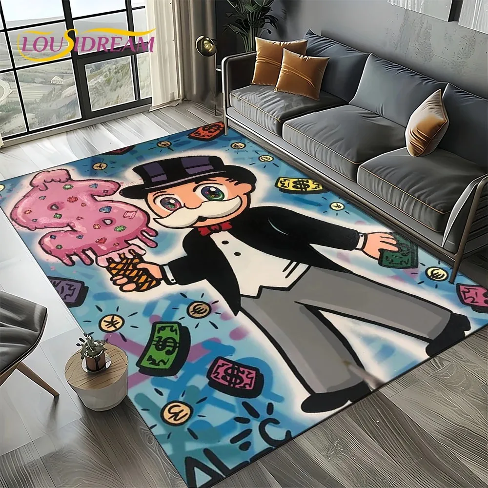 3D Rich Man Game Monopoly Dollar Cartoon Carpet Rug for Living