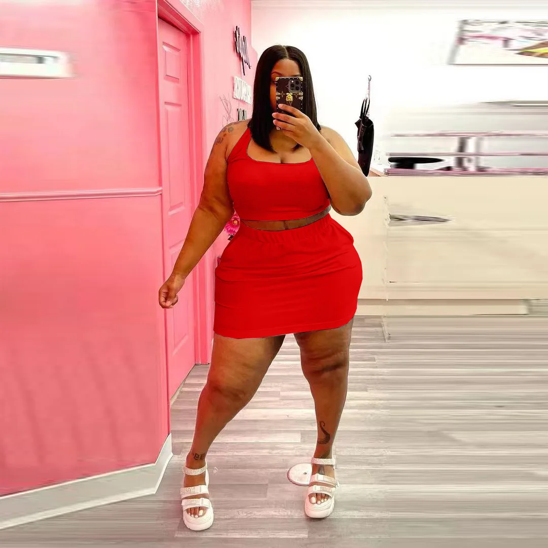 Summer Women Plus Size Two Piece Set Wholesale Sexy Crop Tops and Skirt Outfit 2023 Fashion Dress Casual Evening Clothing