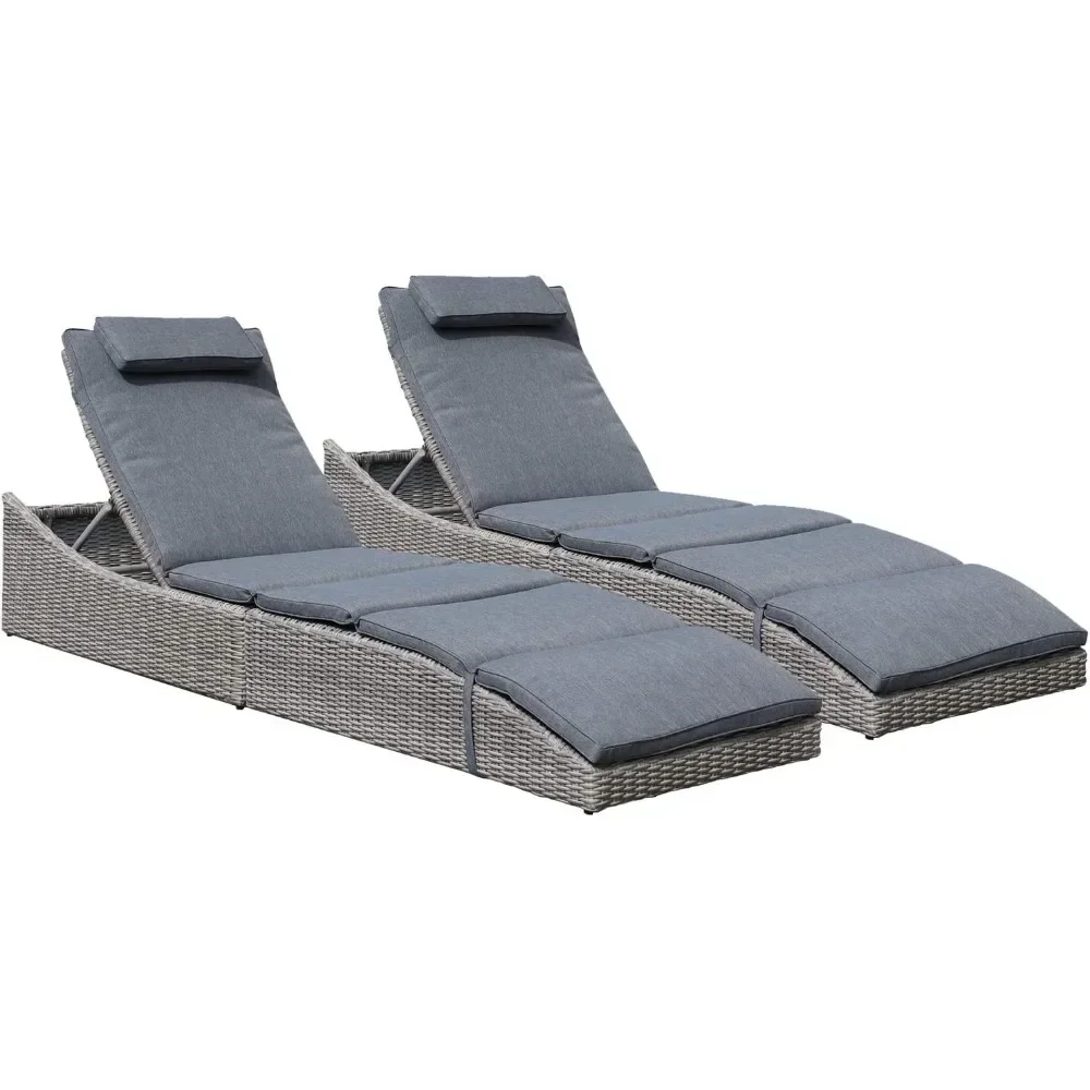 

Folding Pool Lounge Chair Set of 2 Outdoor Adjustable, Fully Assembled, Patio Reclining Sun Lounger, Chaise Lounge Chair