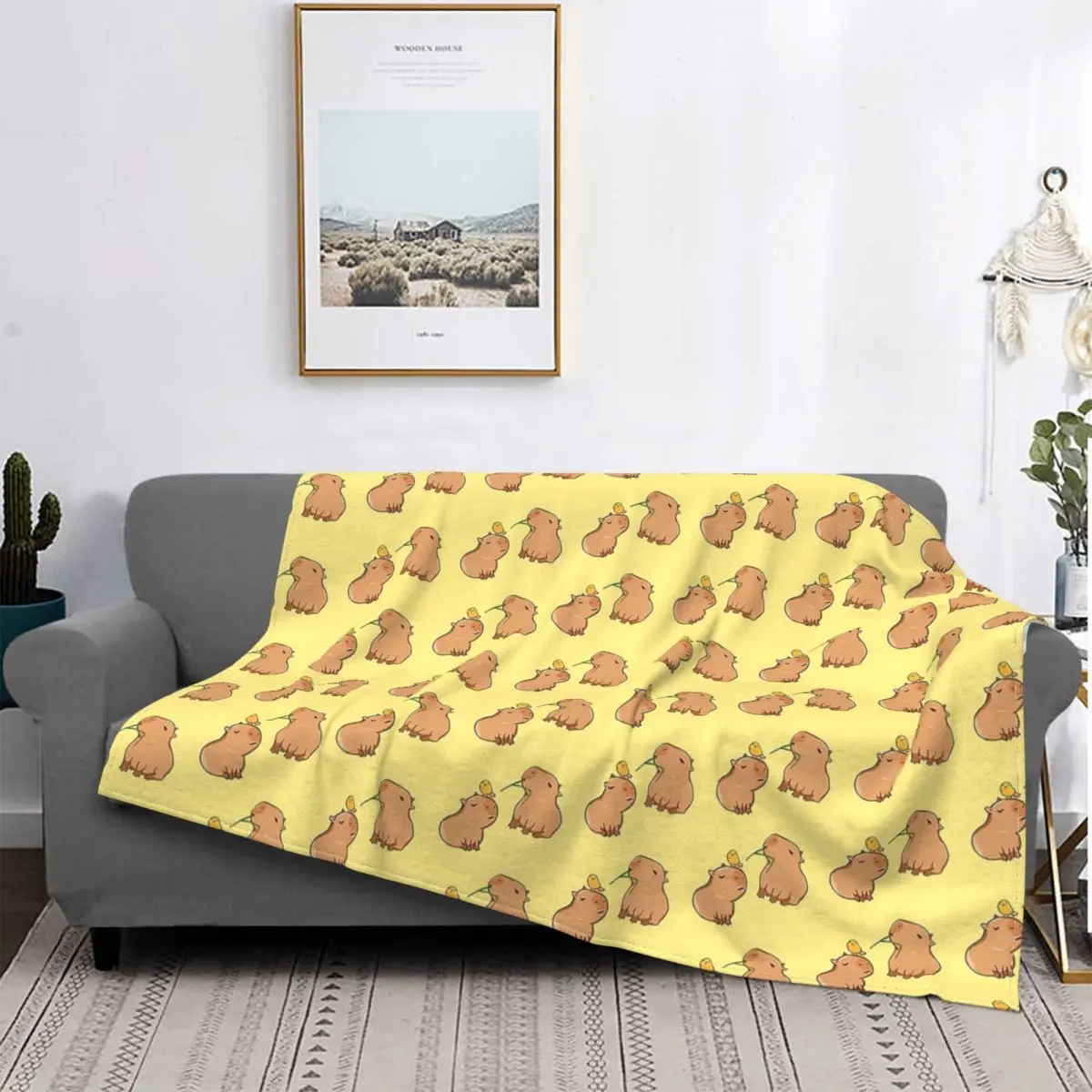 

Two Capybara Pattern Cute Blankets Coral Fleece Plush Decoration Breathable Thin Throw Blankets for Home Bedroom Bedspread