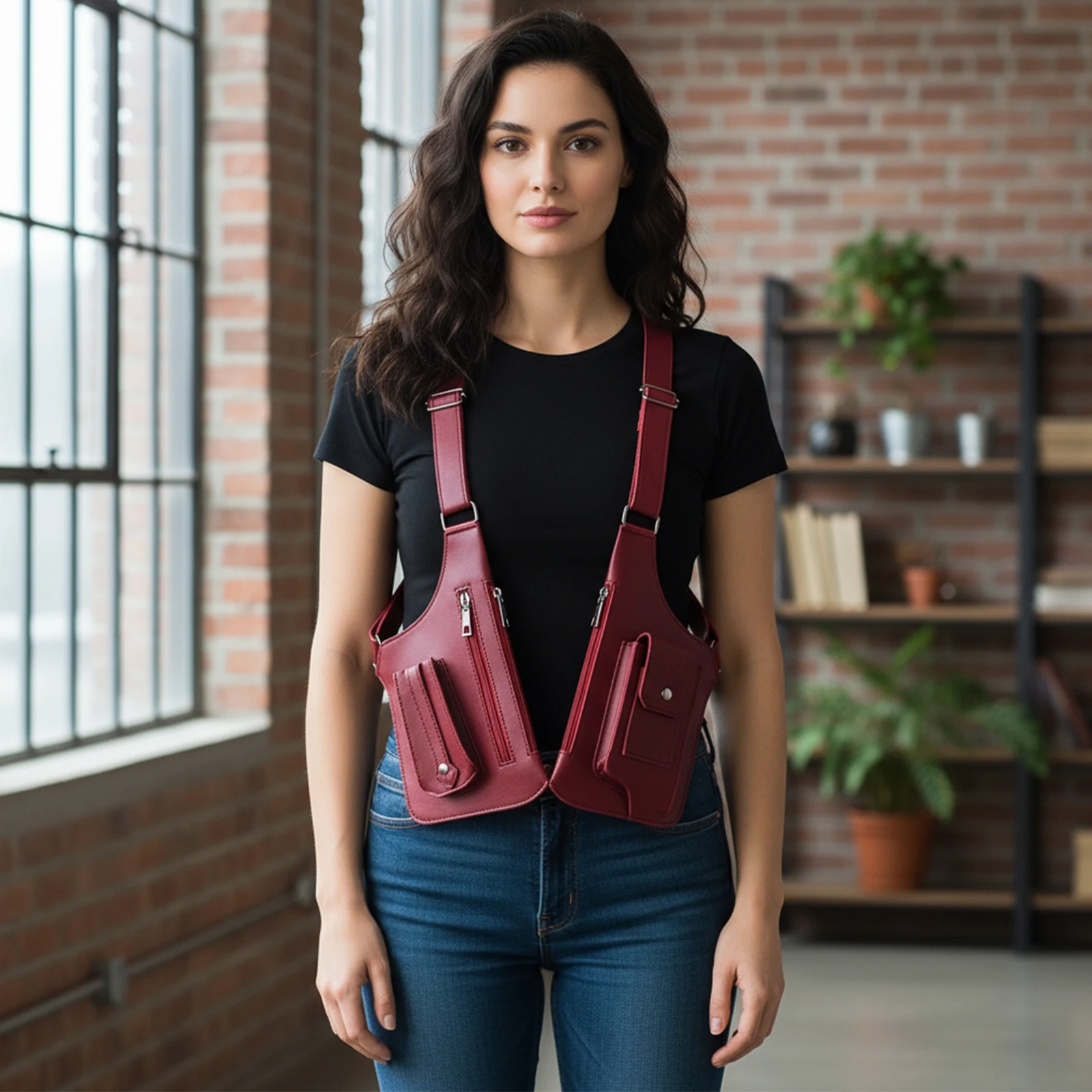 PU Leather Underarm Strap Wallet Pocket Multi-Pocket Underarm Shoulder Bag Anti-Theft Tactical Bag for Men Women Travel Outdoors