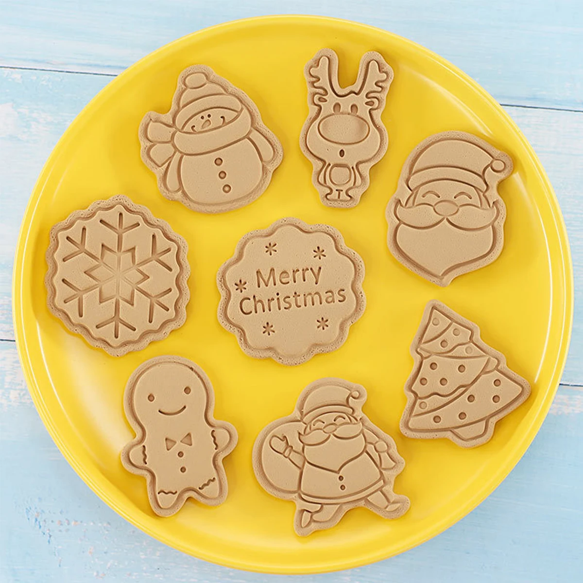 Description Picture 3 of item8Pcs Cookie Cutter Press Christmas Santa Claus Biscuit Mold Plastic Cookie Stamp Confectionery Kitchen Baking Pastry Tools