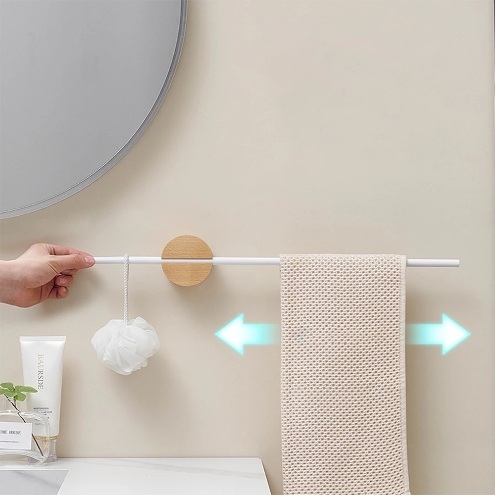 Towel Rack 40/50cm Movable Towel Rod Rack Hanger Bath Towel Holder Wall Hanging Bars Aluminium Bathroom Shelf Kitchen Storage Rack