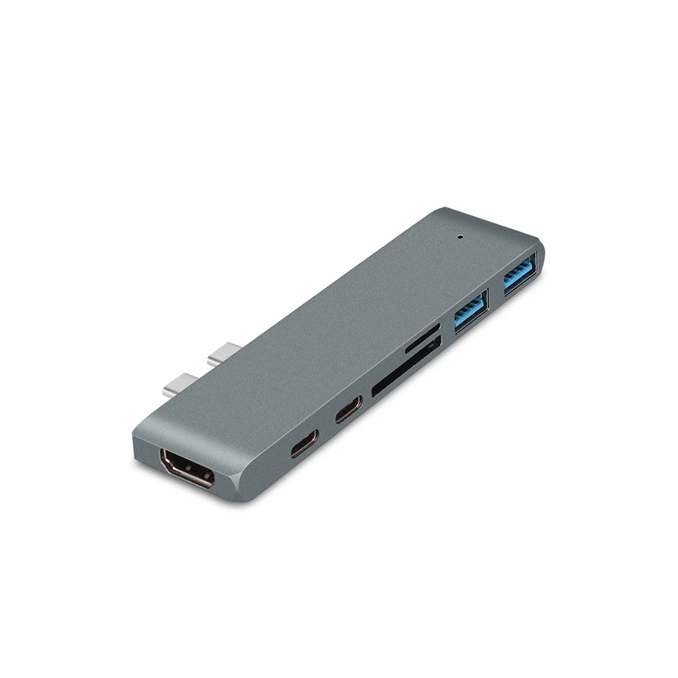 Hub USB-C 8-in-2 Per MacBook: 2 HDMI 4K 60Hz, USB-A, SD/microSD, Power Delivery 100W
