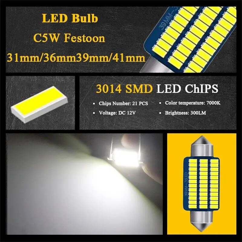 10 PCS C10W C5W ���� 31mm 36mm 39mm 41mm LED ���� Canbus 12V 7000K ��� �ڵ��� ���׸��� �� ���� ��ȣ�� Ʈ��ũ ����