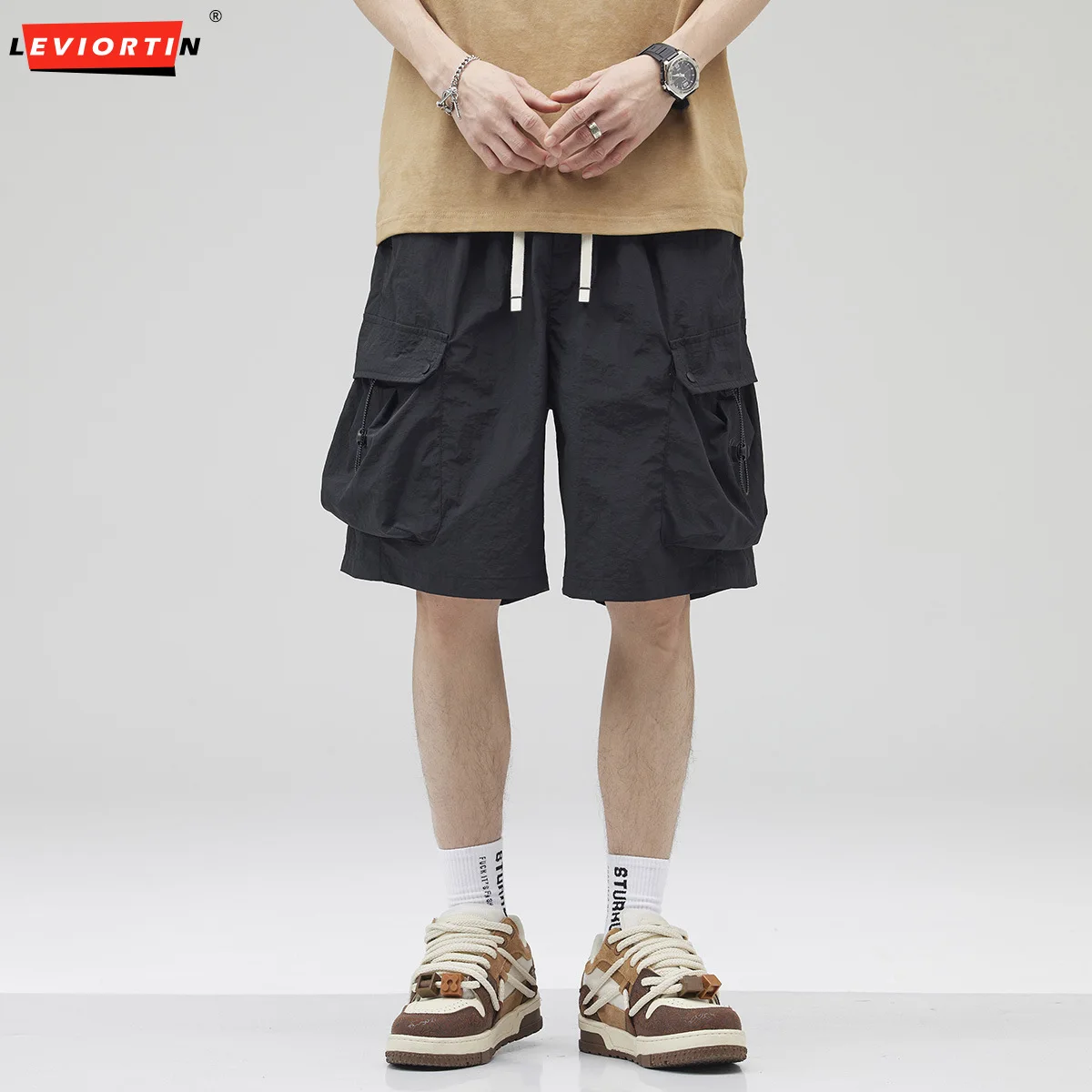 American Workwear Casual Shorts For Men 2024 New Summer Thin Loose Straight TubeIce Silk Outdoor Sports Shorts Streetwear