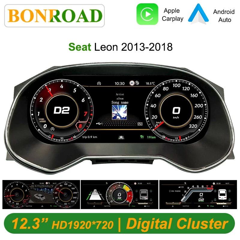 Panel de Instrumentos Digital LCD Bonroad de 12.3'' para VW Seat Leon 2013-2018, Velocímetro con Soporte para Carplay 1