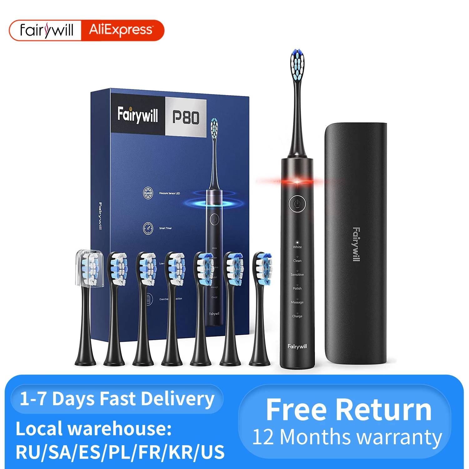 Fairywill Electric Toothbrush P80 with Pressure Sensor Whitening