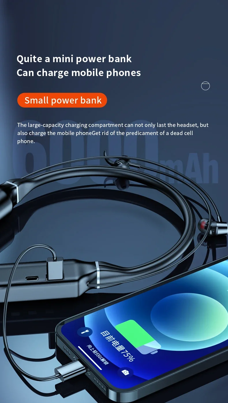 Description Picture 6 of itemEARDECO 500 Hrs Playback Bluetooth Headphone TWS Wireless Headphones Can Be As Power Bank Sports Neckband Earphones Headset