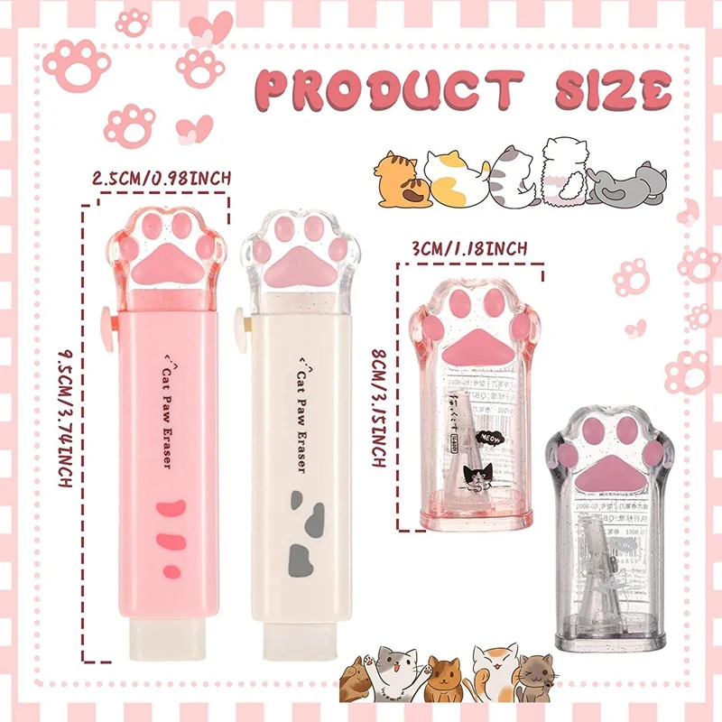 귀여운 고양이 발 연필 숫돌, 고양이 발 모양 개폐식 지우개, 귀여운 연필 숫돌, 고양이 학교 용품, 4 개