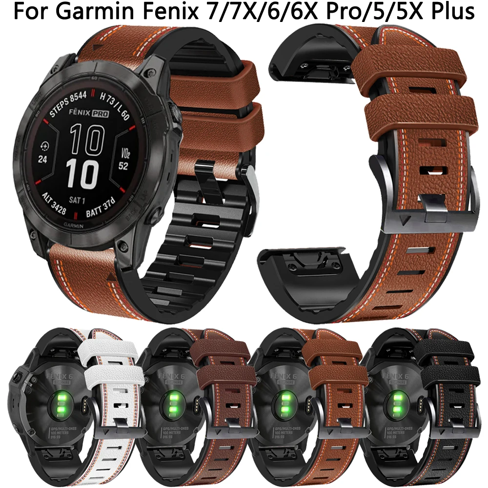 Classico Cinturino In Silicone E Pelle Per Garmin Fenix 7 7X 6 6X Pro 5 - Foto 4