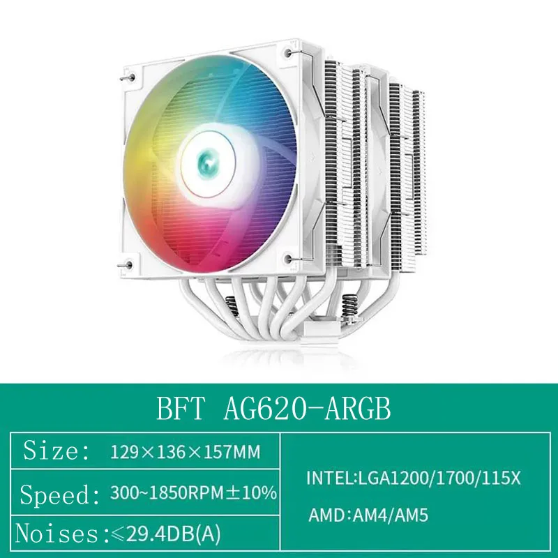 

DeepCool BFT AG620 ARGB Snow CPU Air Cooler Dual Tower 6 Heat Pipes 120mm PWM Cooler Double Sided Silent Fan LGA1700 2011 AM5