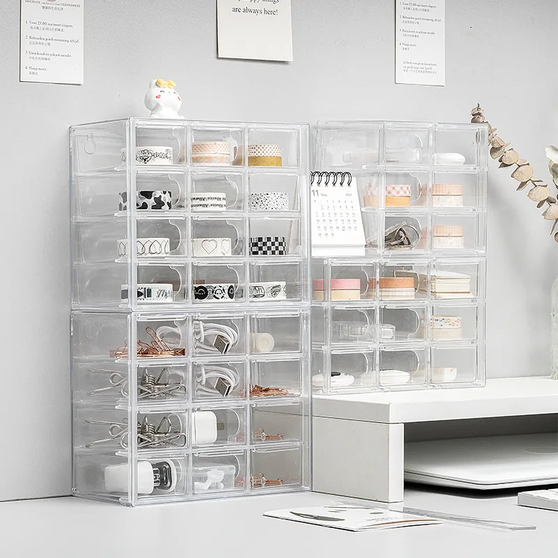 Transparent Acrylic Drawer Style Storage Box Desktop Stationery Sundries Organizer Nail Art Jewelry Cosmetics Rack Plastic Boxes