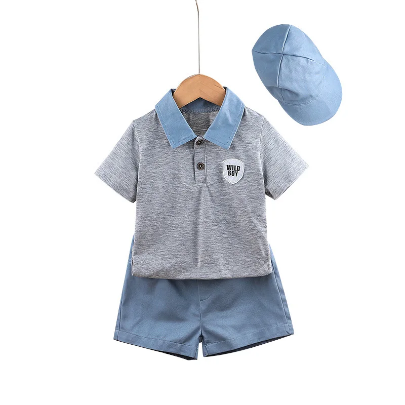 

Children Clothing Sets Kids Boys Clothes Short Sleeve Shirt+Hat +Short Pants 3Pcs Suit Cotton 2022 Summer Baby Boy Outfit