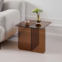 Table d'appoint en verre trempé brun courbé, table d'appoint transparente, table de canapé moderne, meuble d'appoint pour salon, chambre, bureau à domicile 4