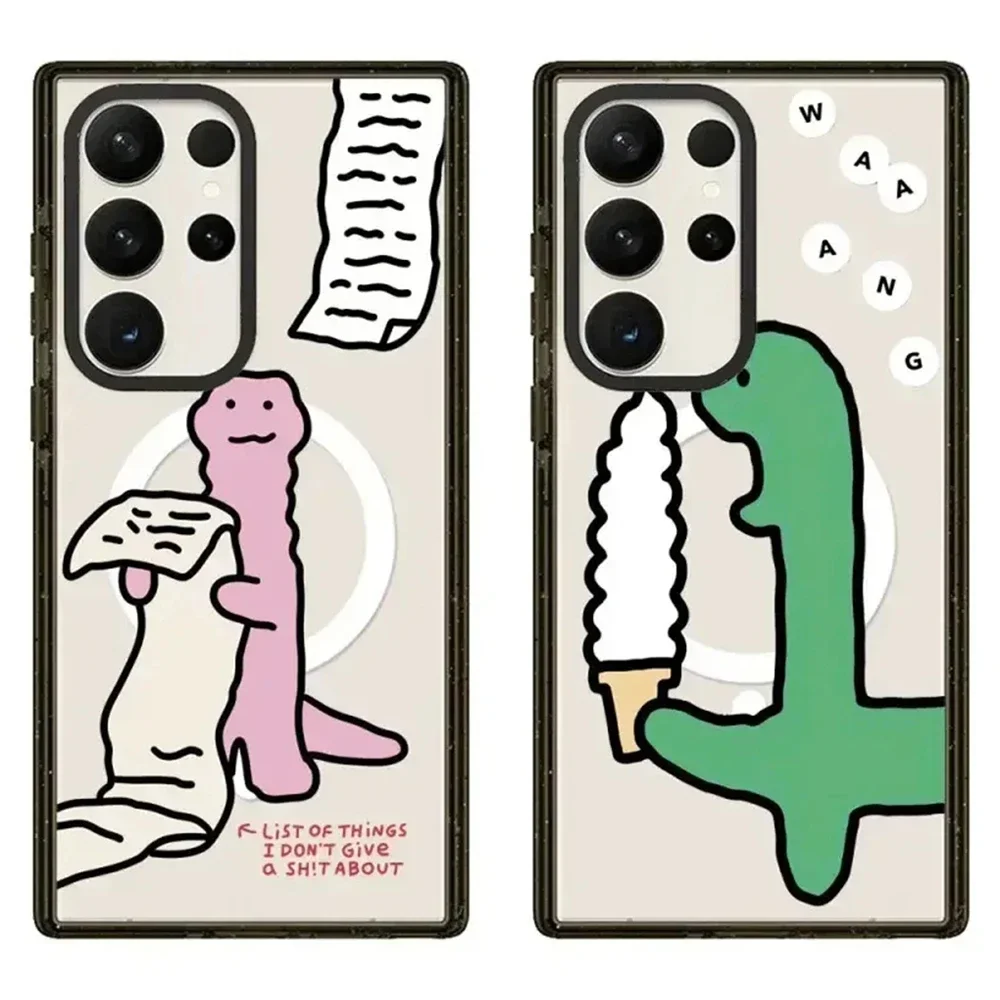 

Cute Cartoon Dinosaur Acrylic Black Border Protective Case for Samsung Galaxy S22U S23U S24 Ultra Shell with MagSafe