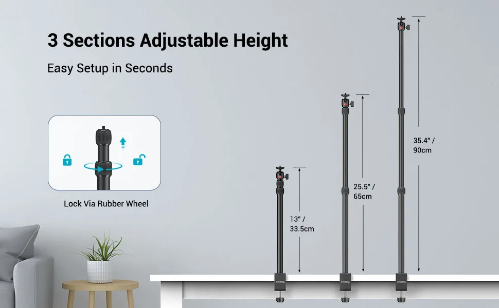 Camera Desk Mount Table Stand 15"-35" with 1/4" Ball Head Adjustable Light Stand