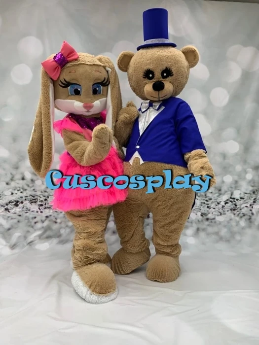 Christmas Hairy Bear And Hare Mascot Costumes Cartoon Party
