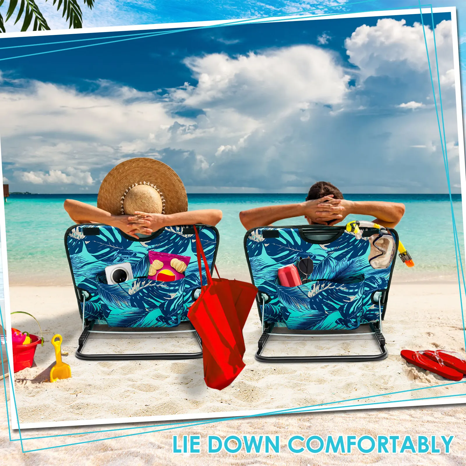 Beach Sun Chair Mat Oxford Cloth Waterproof Sunbathing Recliner With Pocket Adjustable Tilt Angle Portable Folding Tanning Mat