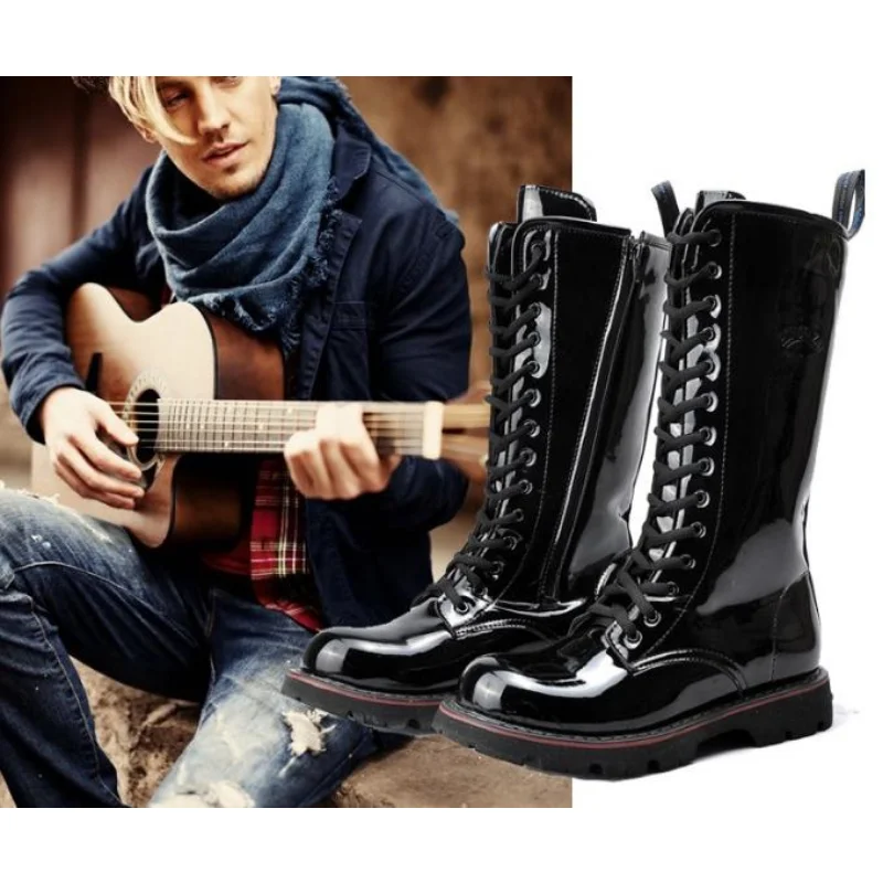 Men Training Boots Mens Training Over Knee High Boots Light Leather Long Waterproof Snowboots Equestrian Motocycle Patent Leather Punk Cowboy Boots