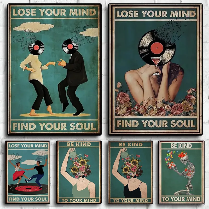 

Vintage Pot Head Weed Girl Mental Health Awareness Poster Be Kind To Your Mind Wall Art Canvas Painting Prints Home Room Decor