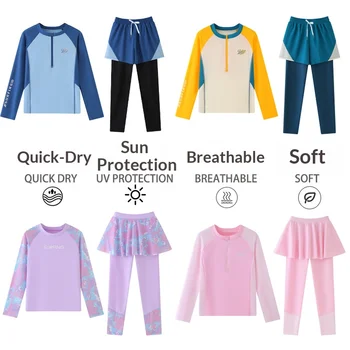 Boys' Swimwear: Two-Piece Long-Sleeve and Long-Pants Swimsuit for Older Boys – Quick-Dry, UV-Protective Training Swimwear