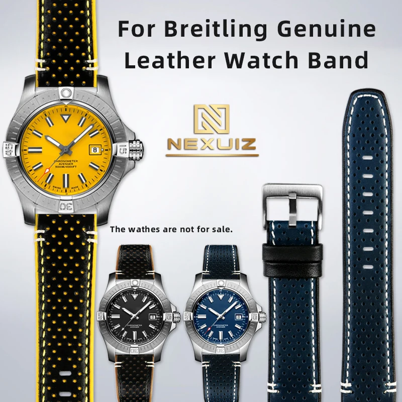 

Dual Tone Cowhide Leather Watch With Accessories For Breitling Super Ocean Yellow Wolf Investigator Genuine Leather Strap 22mm