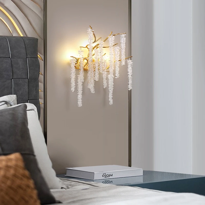 Modern Led Wistaria Crystal Ceiling Chandelier Art Strip Branches Design Pendant Lamp Villa Hall Hanging Light Home Decor Lustre