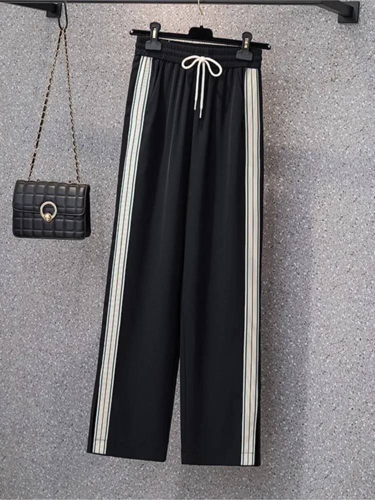 

Брюки женские с широкими штанинами, модные повседневные Свободные плиссированные штаны в полоску, с эластичным завышенным поясом, в стиле пэчворк, на лето