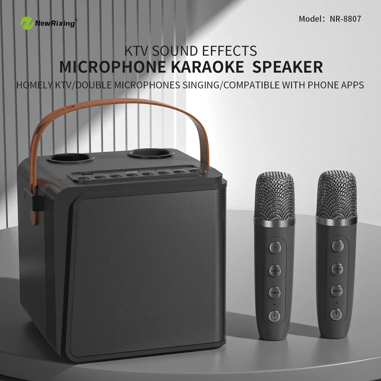 

Family Karaoke Speaker KTV Sound Effects with Double Microphone Support TF Card AUX Noise Reduction Wireless Bluetooth Soundbox