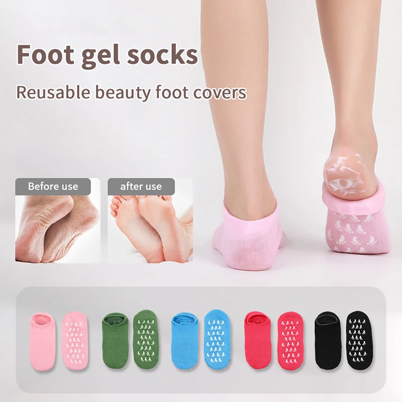 1 Paar mehrfarbige ätherische Öle, feuchtigkeitsspendende Socken, Handschuhe für trockene, rissige Füße, nährende Haut, schmierende Fußpflege, Massage – Detail 3