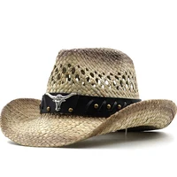 Hollow straw hat Straw Cowboy Hats Western Beach Felt Sunhats Party Cap for Man Women 3colors summer jazz straw hat 1