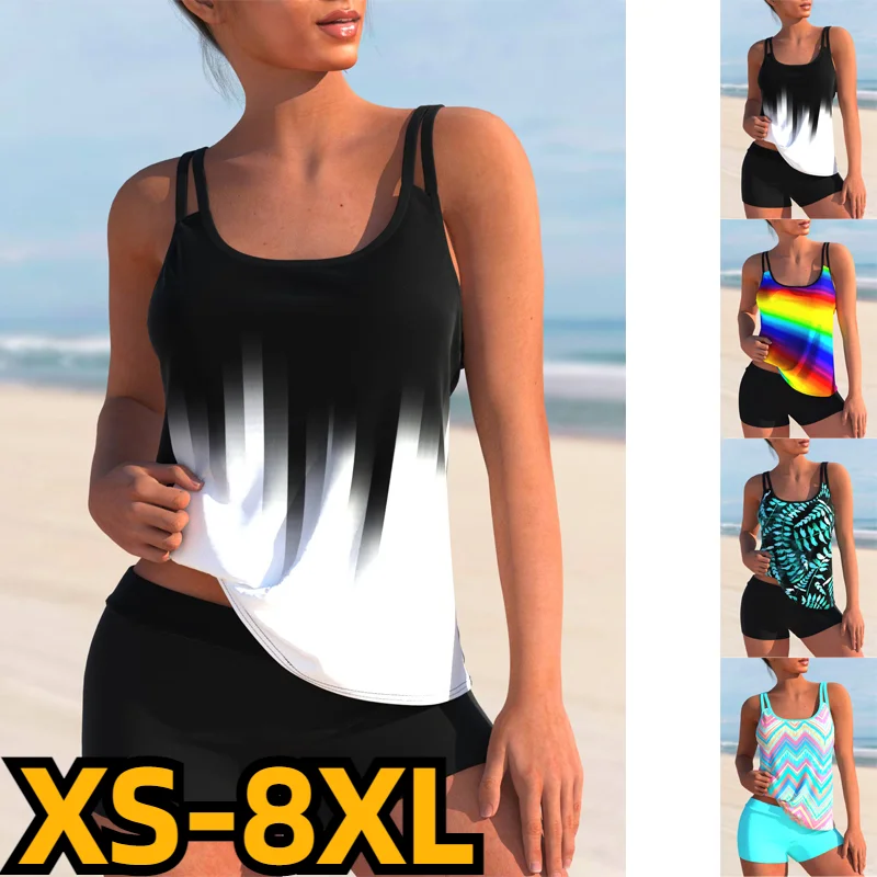 

2023 New Summer Ladies Sexy Tankini Two Piece Swimsuit High Waist New Design Printing Beachwear Women's High Waist Swimsuit
