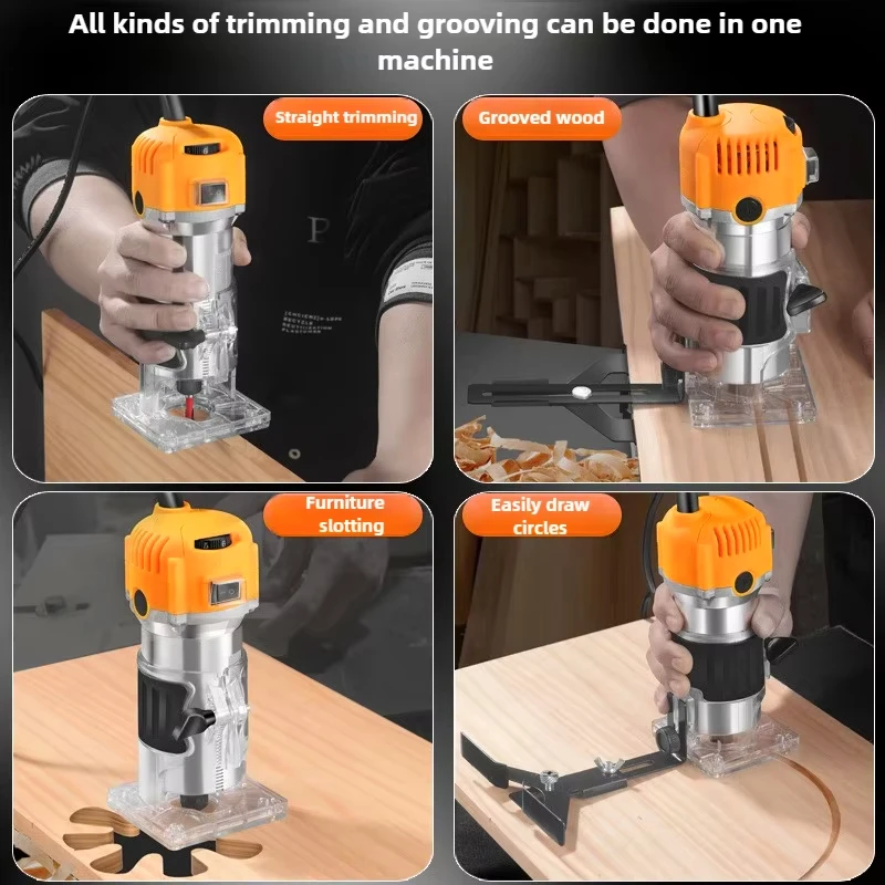 6 Speeds Electric Trimmer Wood Engraving Slotting Milling Trimming Machine Versatile Woodworking Router Power Tool EU Plug