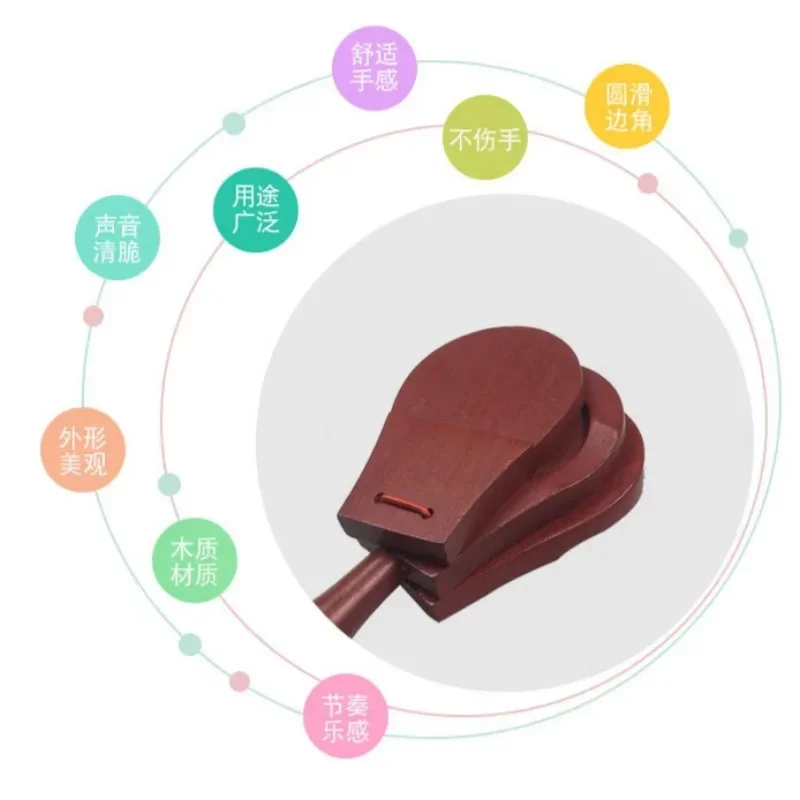 Orff Early Teaching Castanets Wooden Percussion Musical Instruments Children's Clapper Wooden Shank Spanish Castanet Accessories