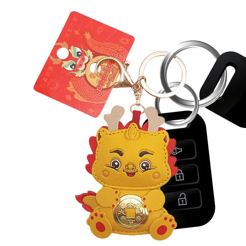 

Dragon Key Chains Zodiac Dragon Car Key Chain Bag Pendant PU Leather Keyring New Year Small Gift for School Bag Kids Gifts