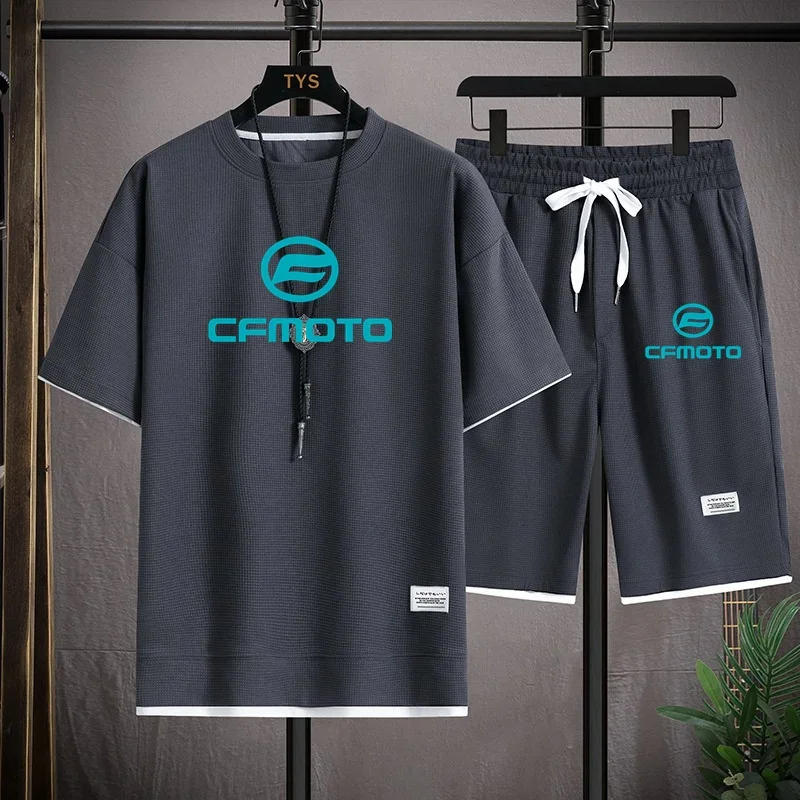 

Summer sportswear set Men's racing wear gradient motorcycle wear Outdoor running T-shirt shorts Breathable men's 2-piece set