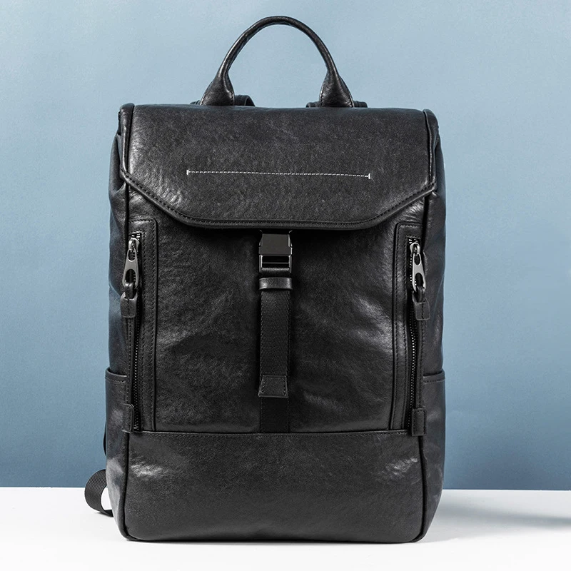 High Capacity Feature Backpack Businessmen 15.6 Laptop School Bag Casual Travel Mens Genuine Leather Travel Bags For Men Mochila