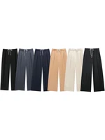 Willshela Pantalon droit à lacets et fermeture éclair latérale pour femme, style vintage, taille haute élastique, style chic 1