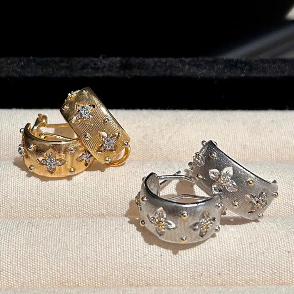 Silver Needle Hollow Flower Stud Earrings With Zircon Inlays image 6